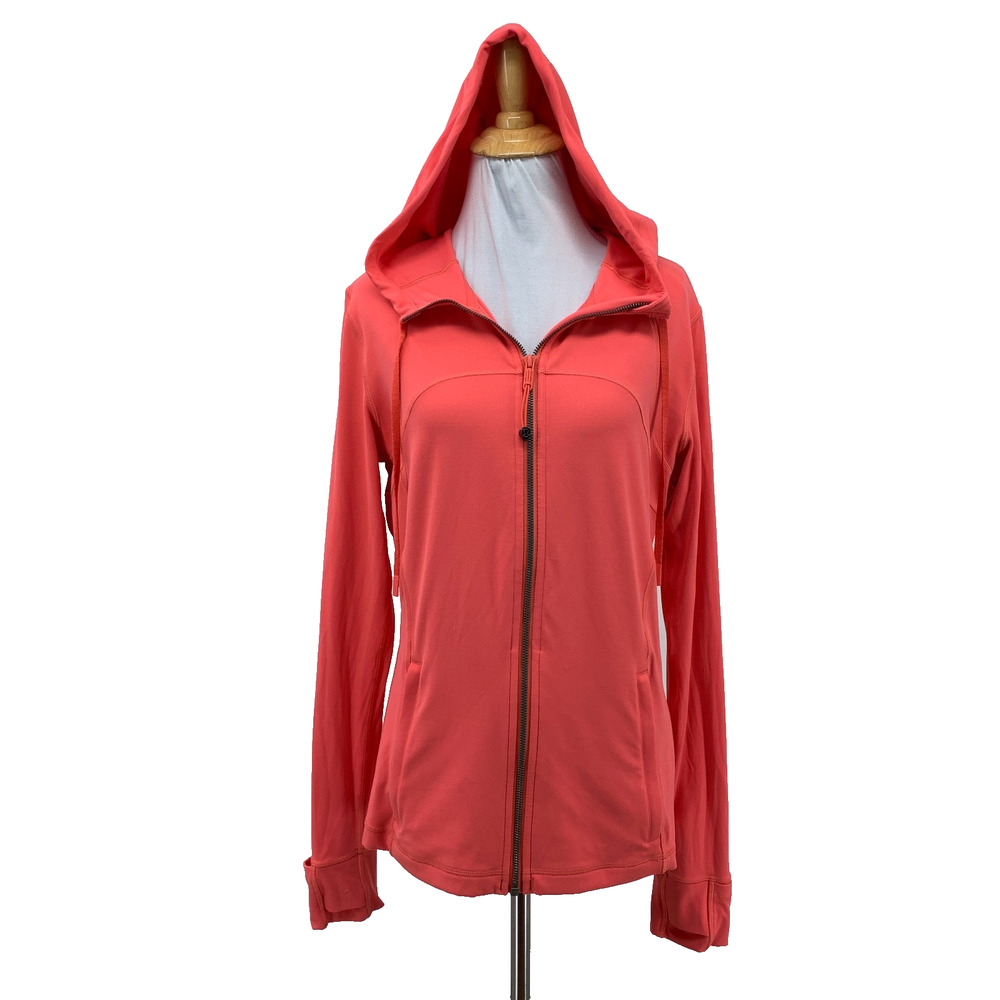 Lululemon Jacket Womens 12 Neon Peach Hooded Define Nulu Full Zip Thumbholes